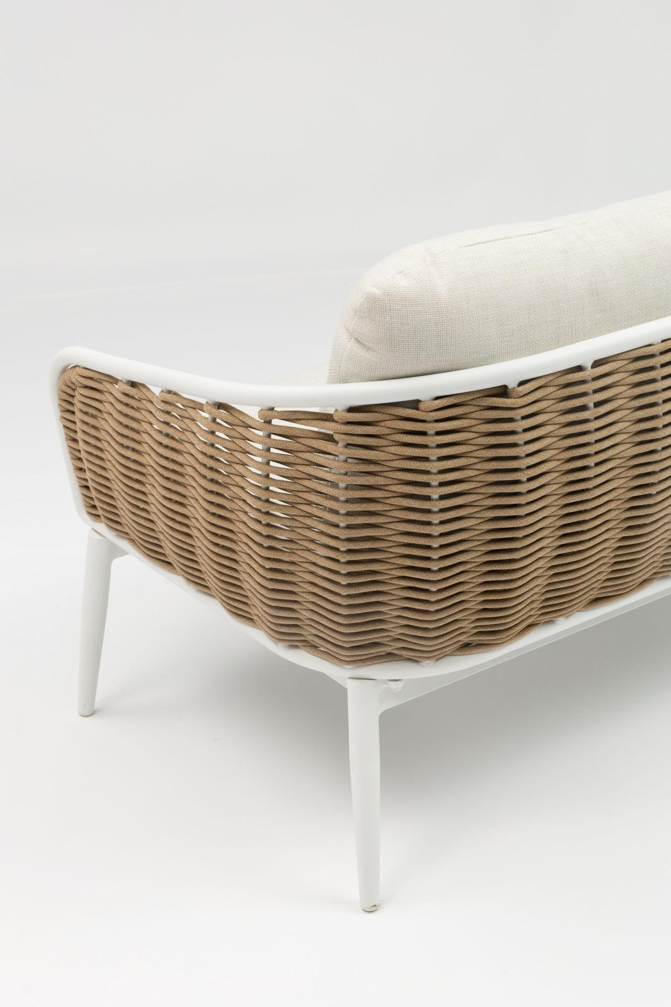 Sofá 2 plazas Irvine aluminio blanco cuerda taupe cojín  beige