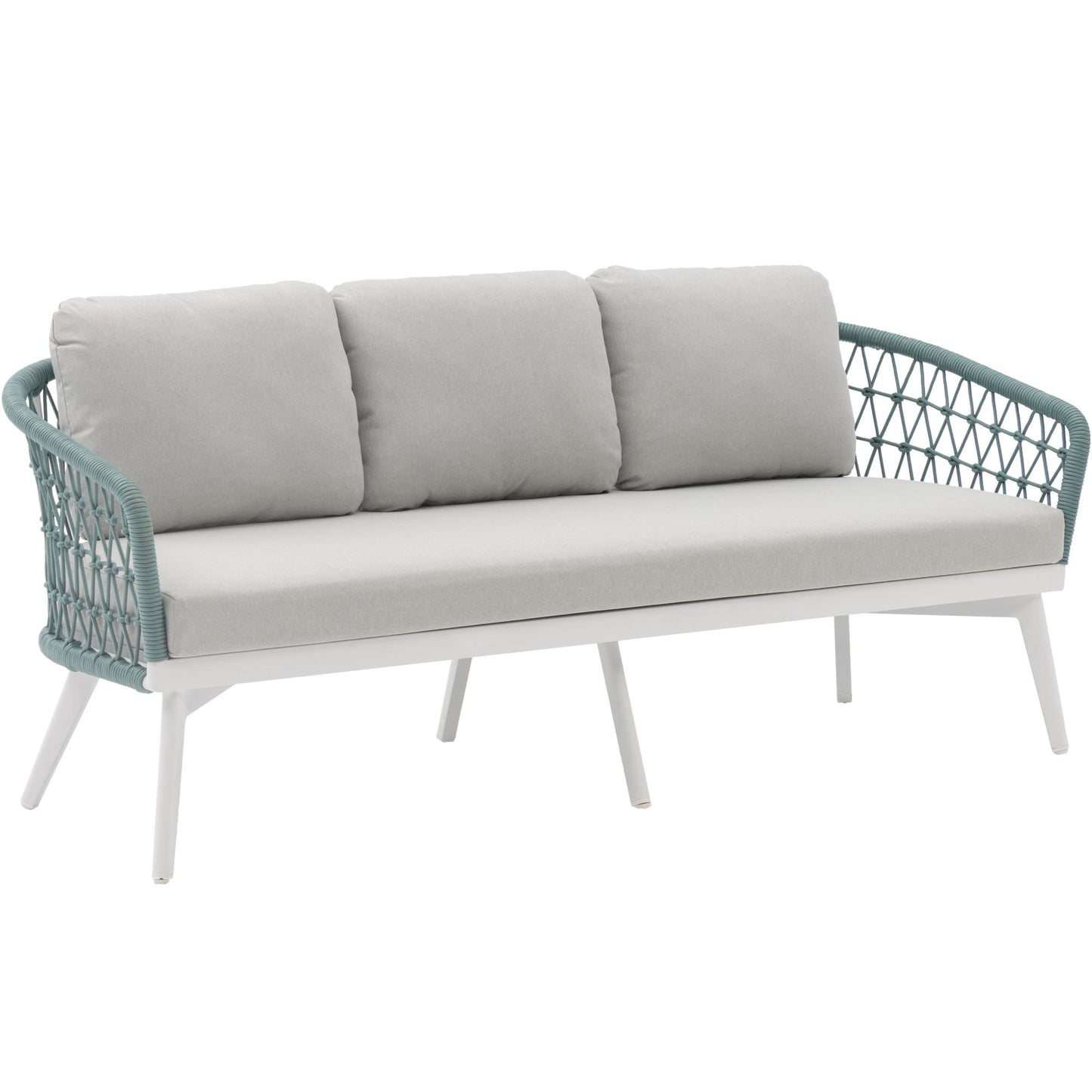 Sofá 3 plazas Nelayan aluminio blanco cuerda aqua