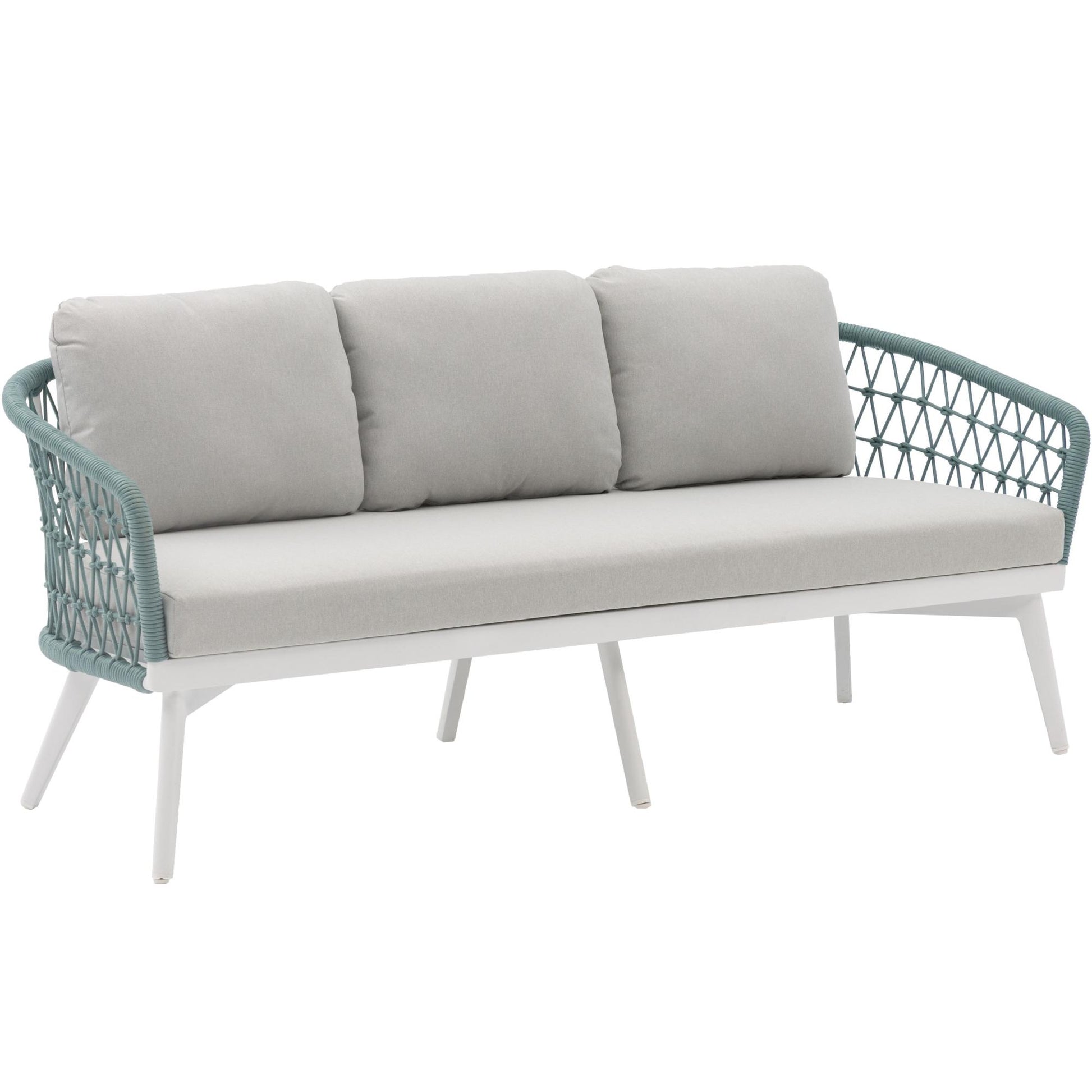 Sofá 3 plazas Nelayan aluminio blanco cuerda aqua