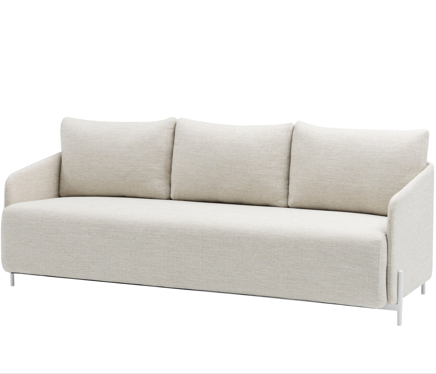 Sofá 3 plazas Corfu aluminio blanco y textil beige.