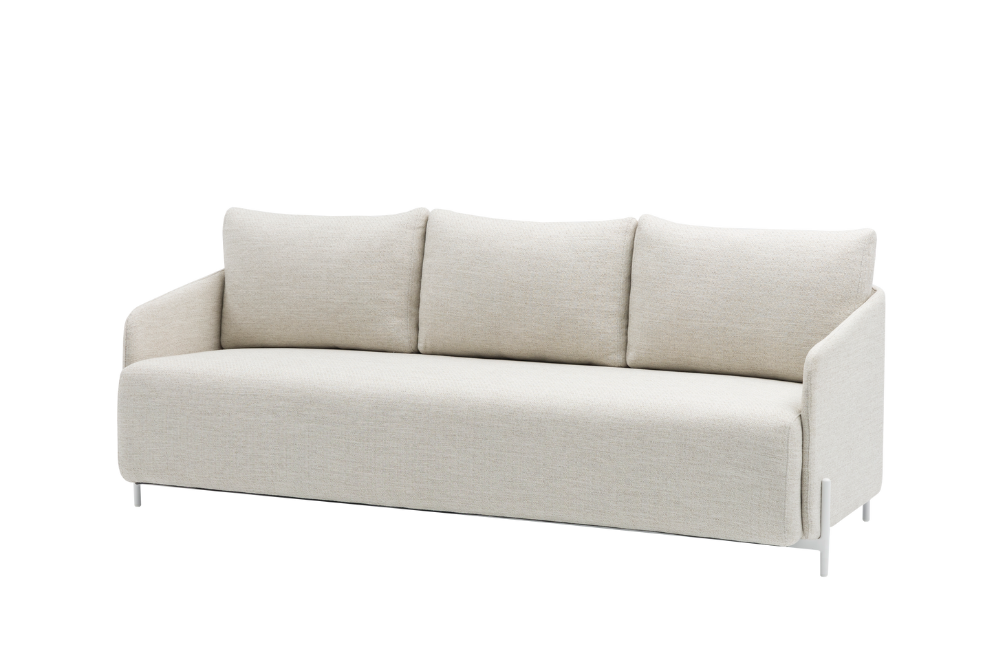 Sofá 3 plazas Corfu aluminio blanco y textil beige.