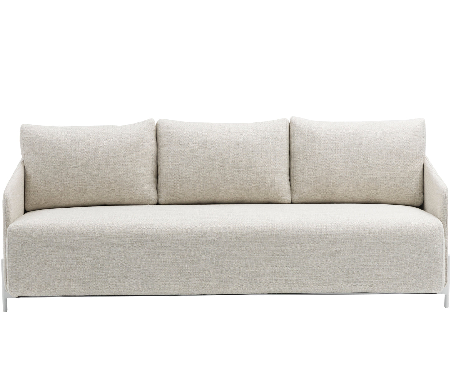 Sofá 3 plazas Corfu aluminio blanco y textil beige.