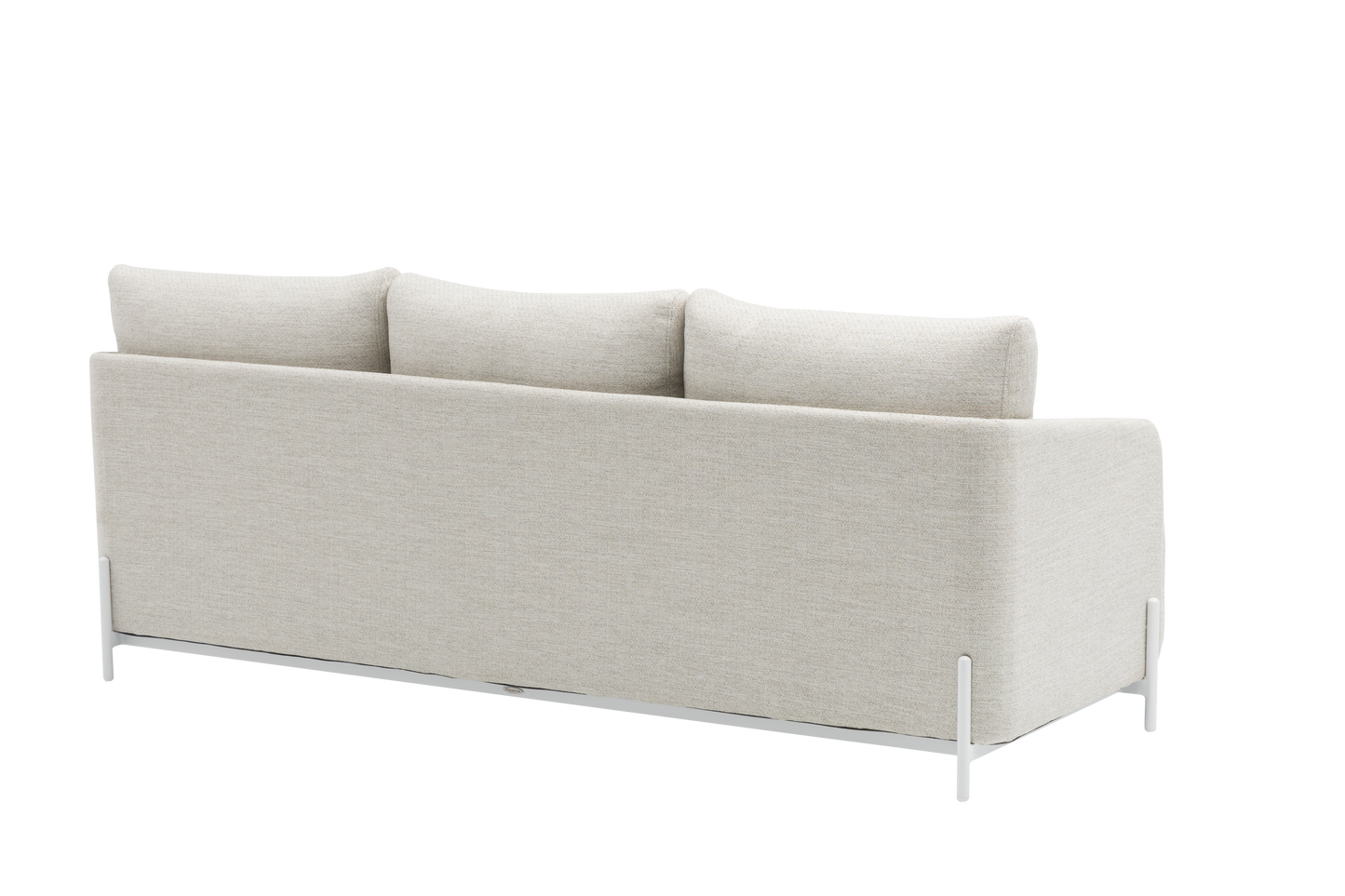 Sofá 3 plazas Corfu aluminio blanco y textil beige.