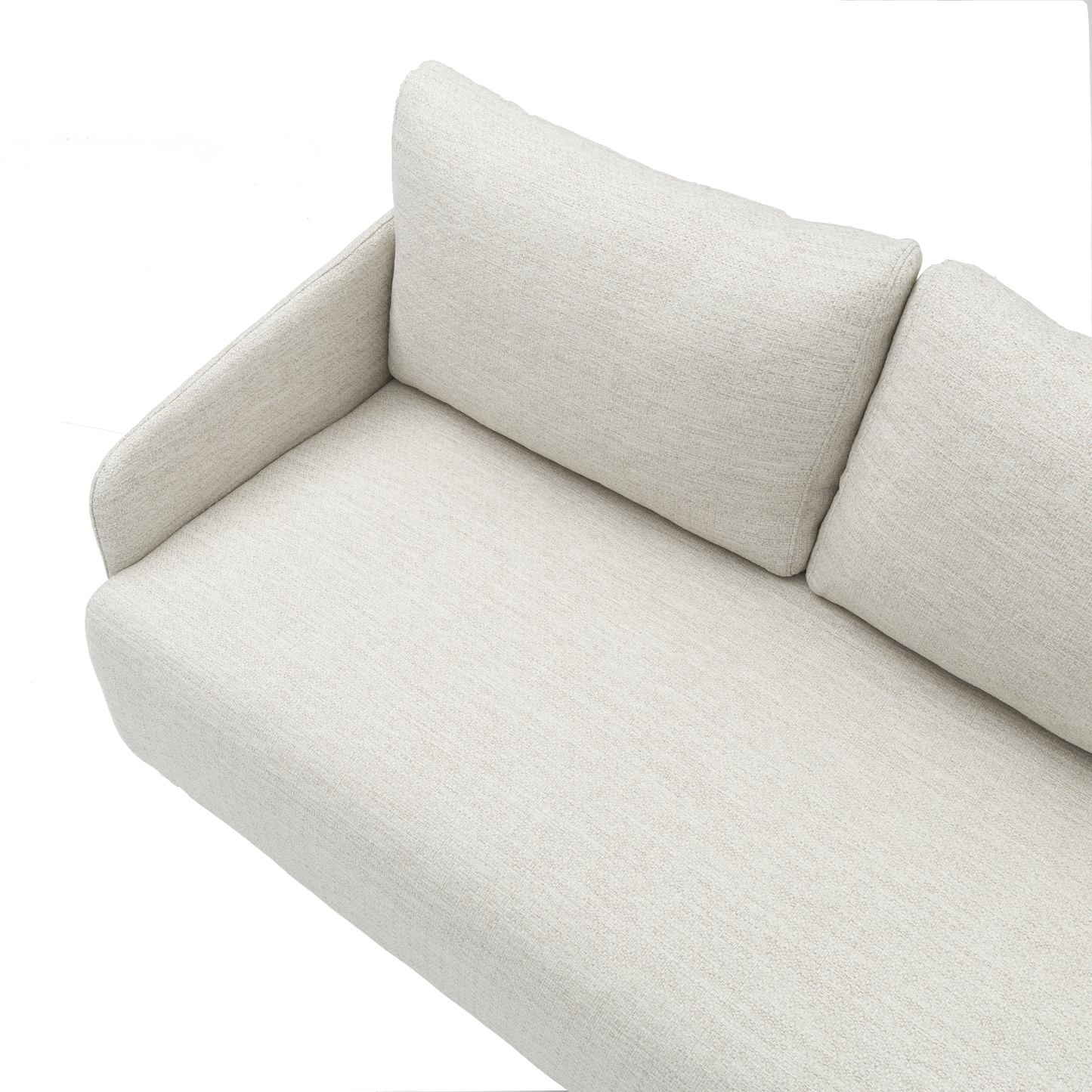 Sofá 3 plazas Corfu aluminio blanco y textil beige.