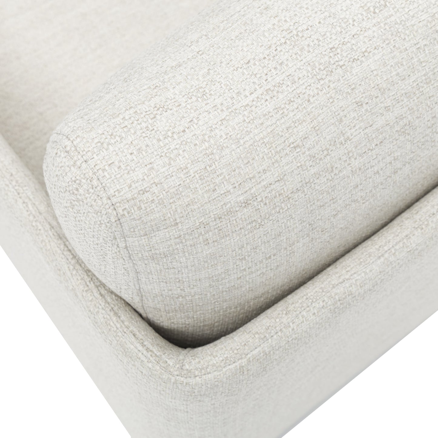 Sofá 3 plazas Corfu aluminio blanco y textil beige.