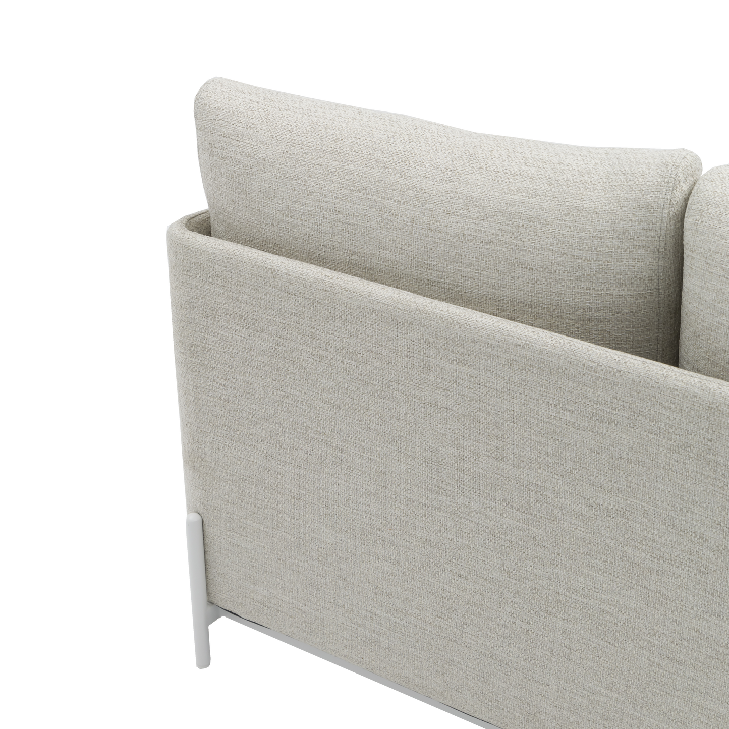 Sofá 3 plazas Corfu aluminio blanco y textil beige.