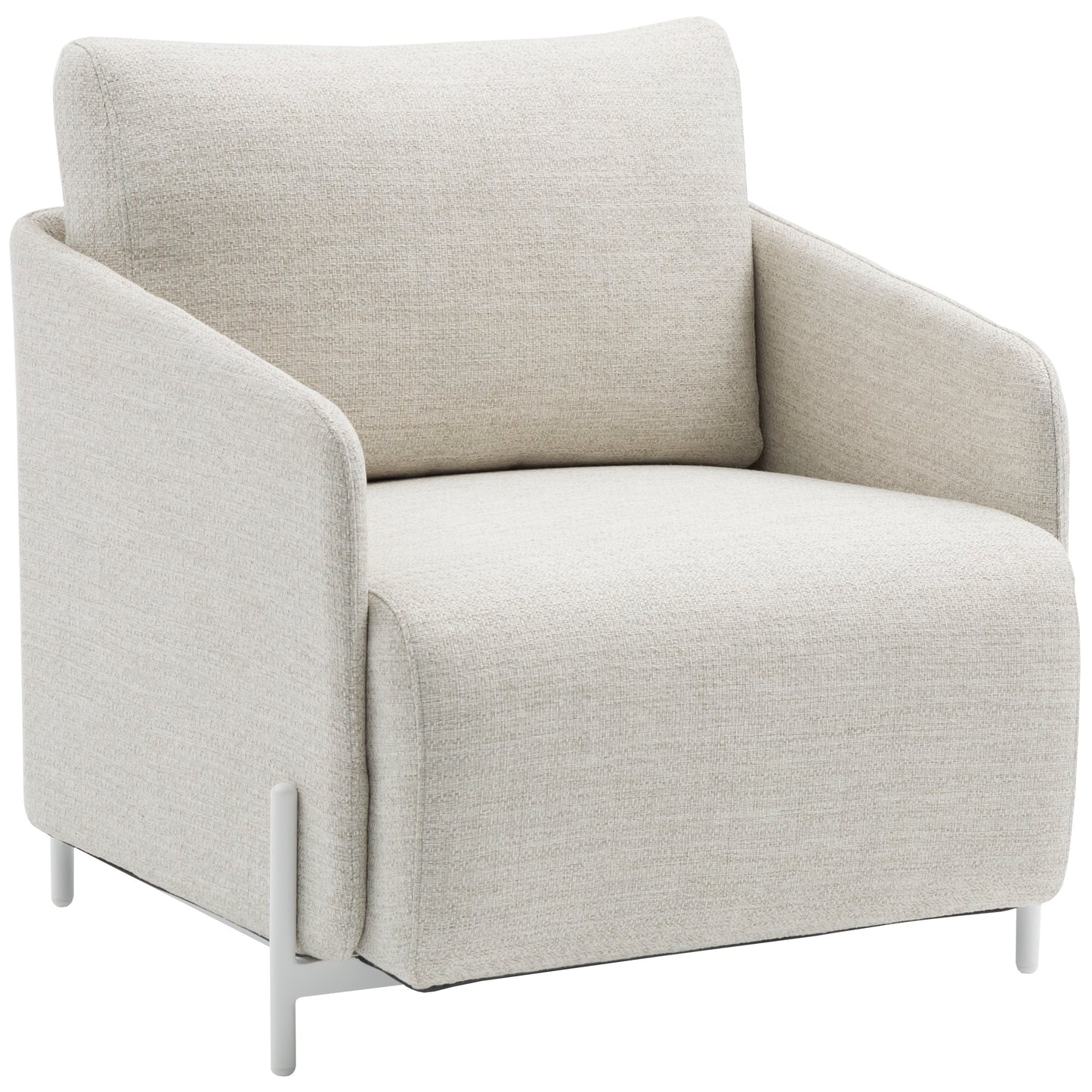 Sofá 1 plaza Corfu aluminio blanco y textil beige.