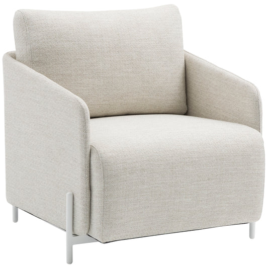 Sofá 1 plaza Corfu aluminio blanco y textil beige.