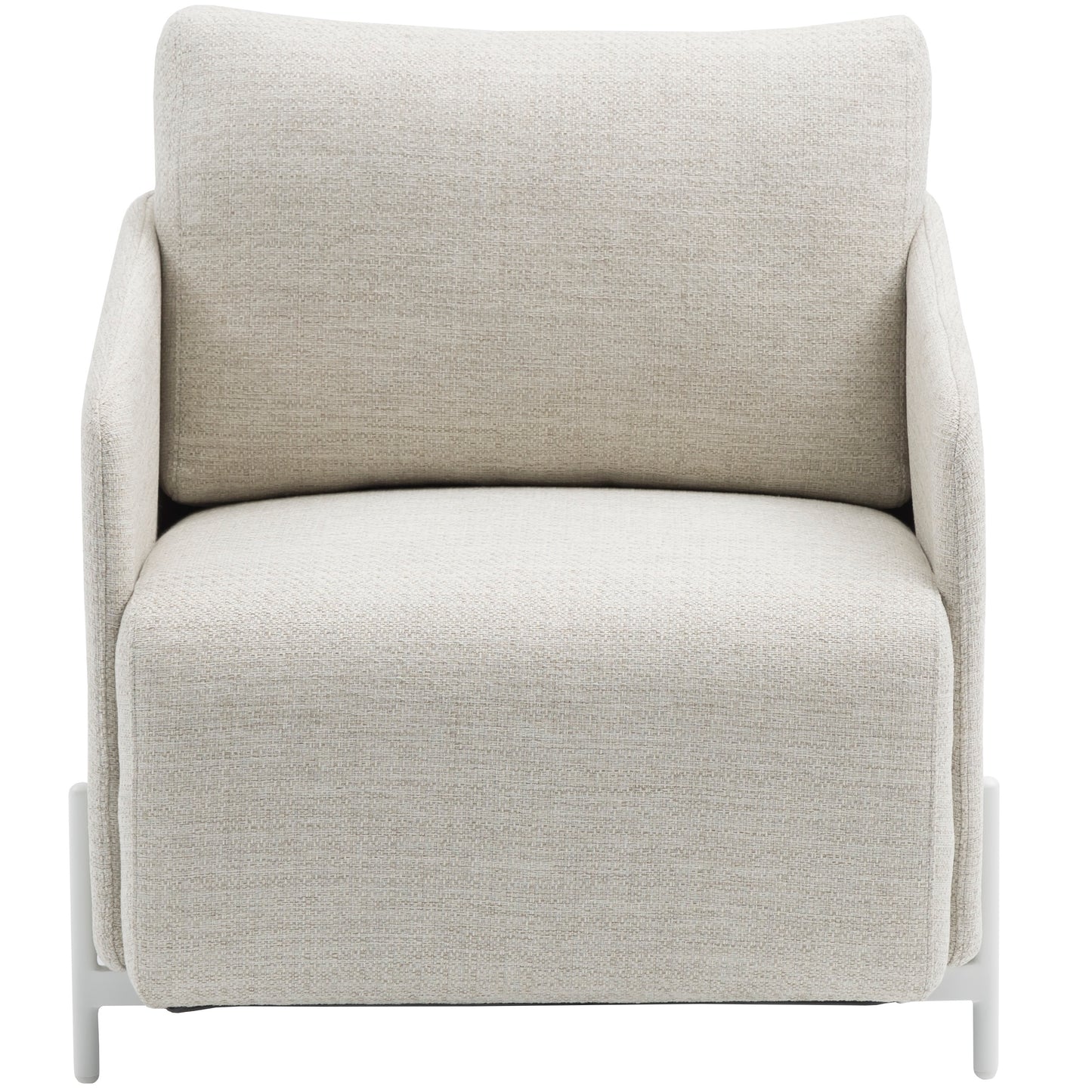 Sofá 1 plaza Corfu aluminio blanco y textil beige.