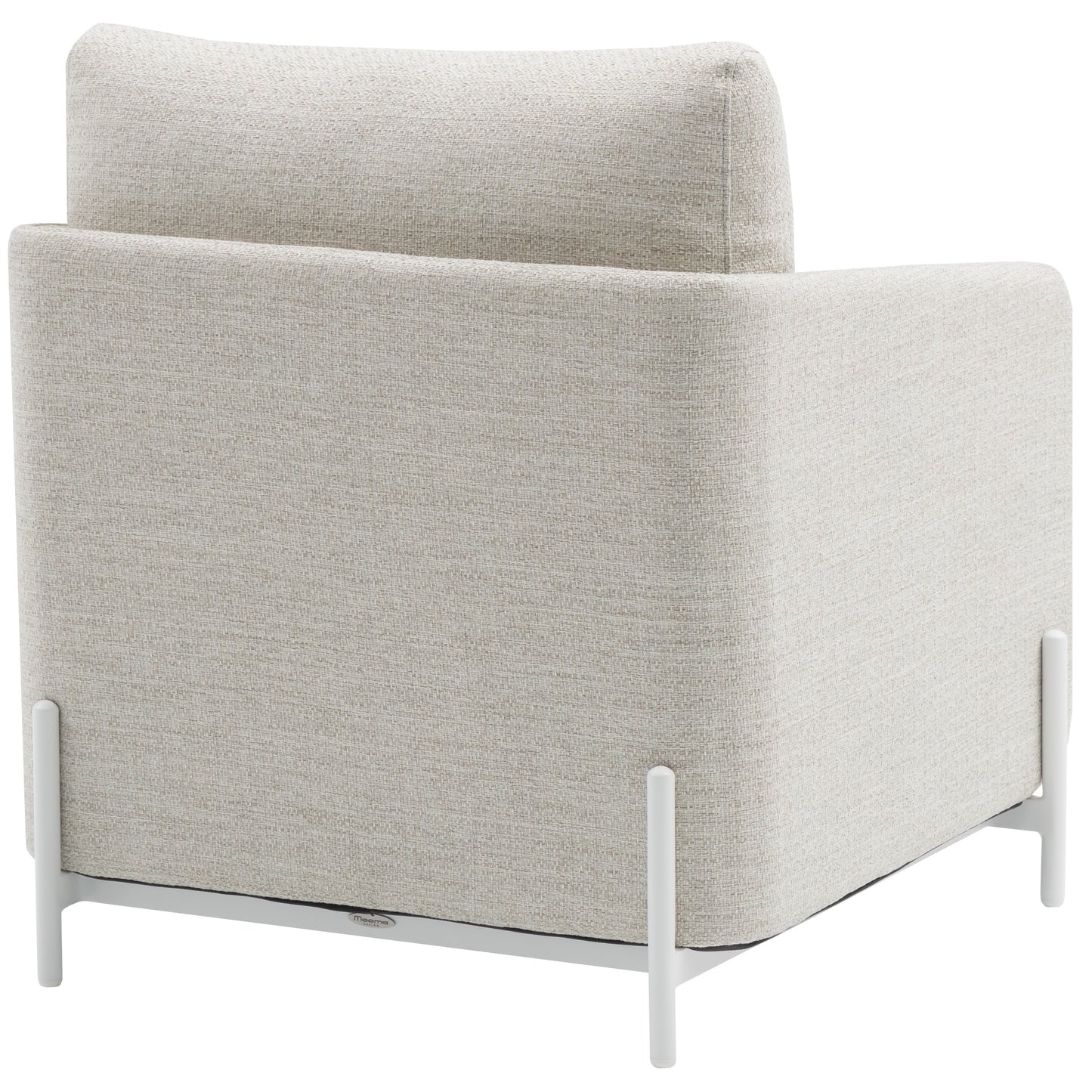 Sofá 1 plaza Corfu aluminio blanco y textil beige.