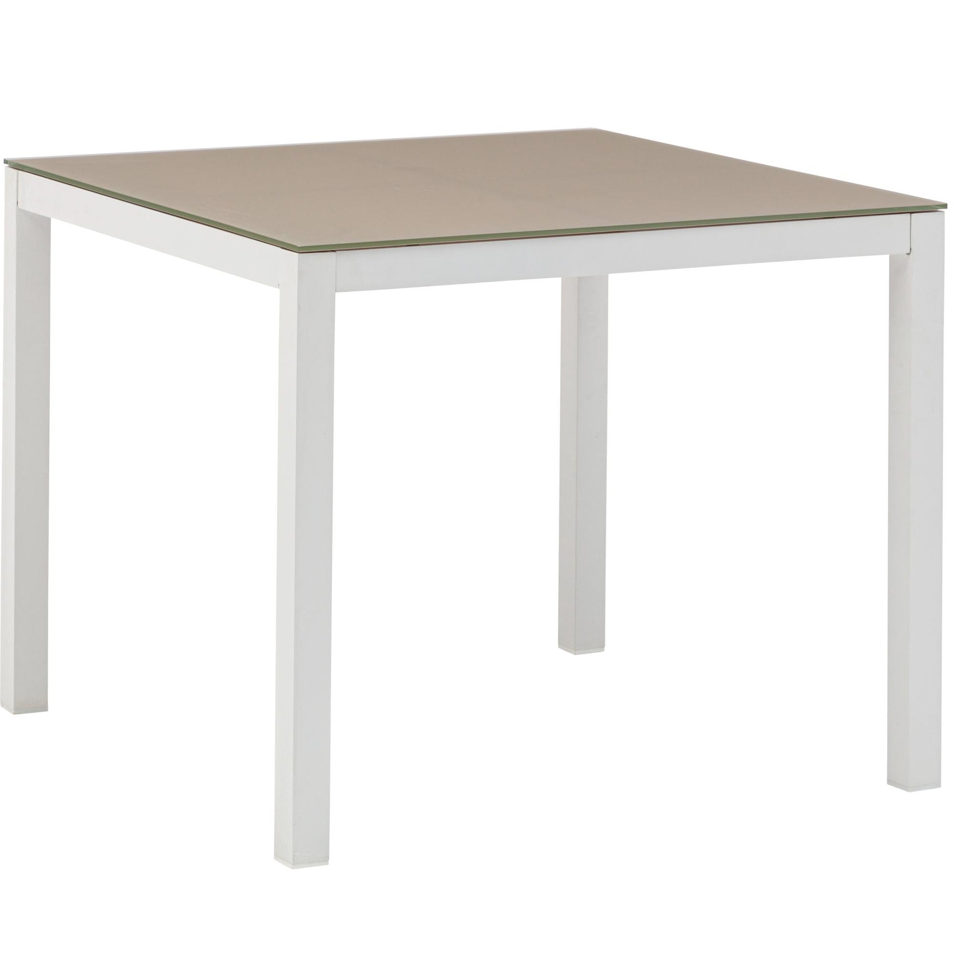 Mesa de comedor Adin 90*90 cm aluminio blanco y cristal taupe