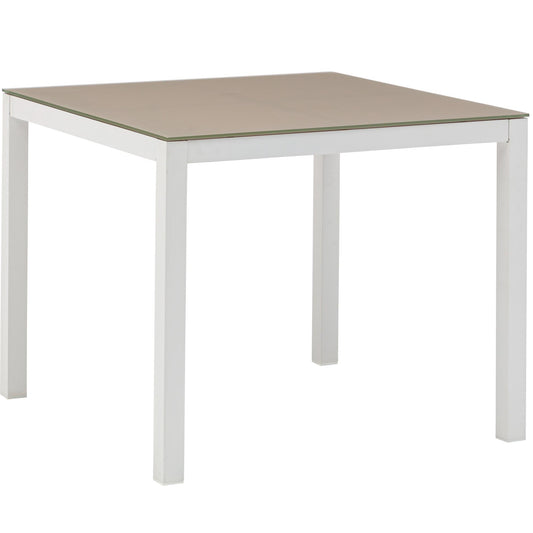Mesa de comedor Adin 90*90 cm aluminio blanco y cristal taupe