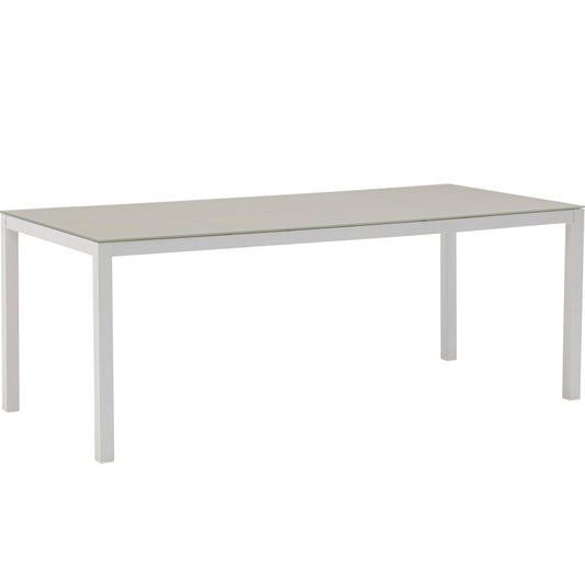Mesa de comedor Adin 200*90 cm aluminio blanco cristal gris claro