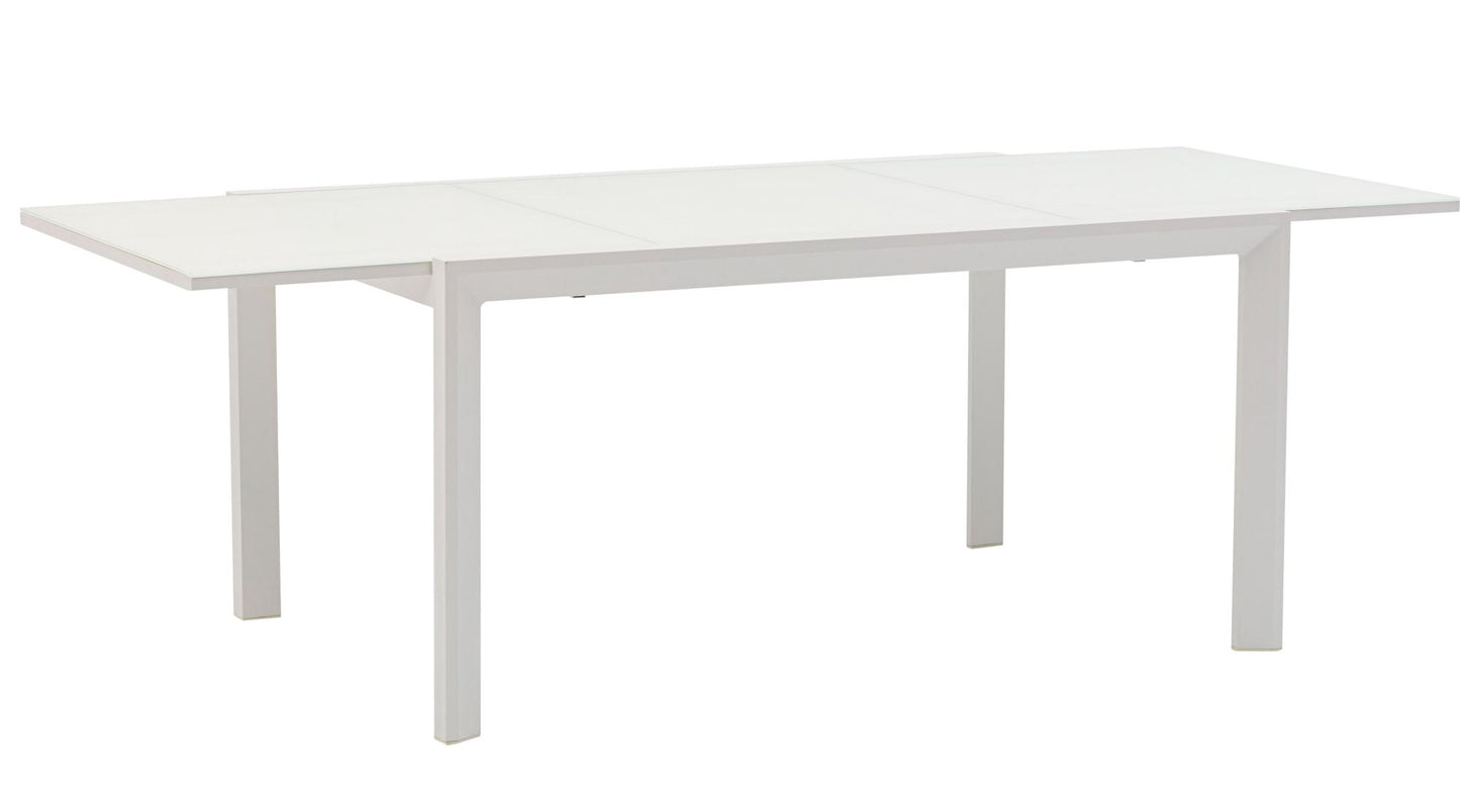 Mesa extensible ORICK 100*150/225 cm aluminio y cristal blanco
