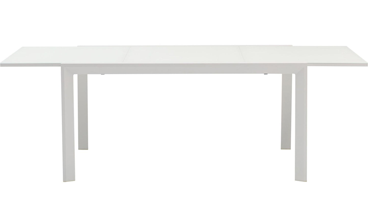 Mesa extensible ORICK 100*150/225 cm aluminio y cristal blanco