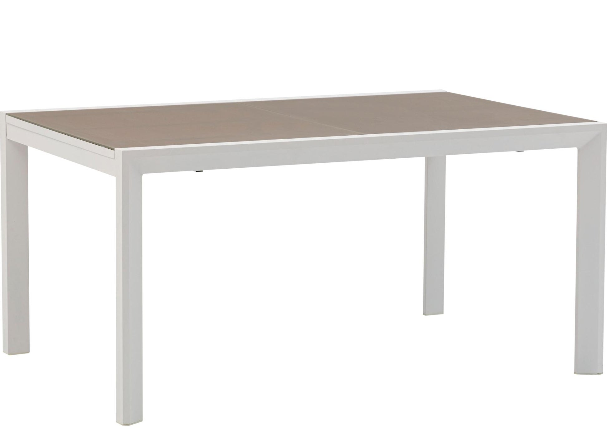 Mesa extensible ORICK 100*150/225 cm aluminio blanco y cristal taupe