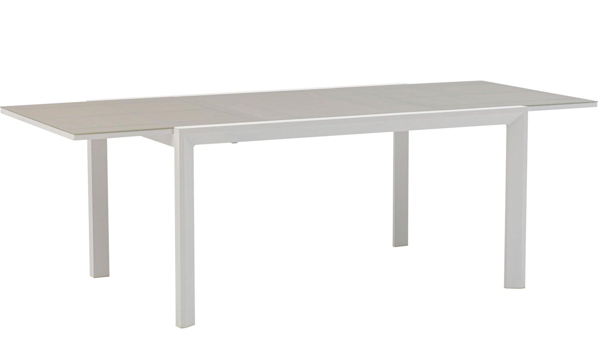 Mesa extensible ORICK 100*150/225 cm aluminio blanco y cristal gris claro