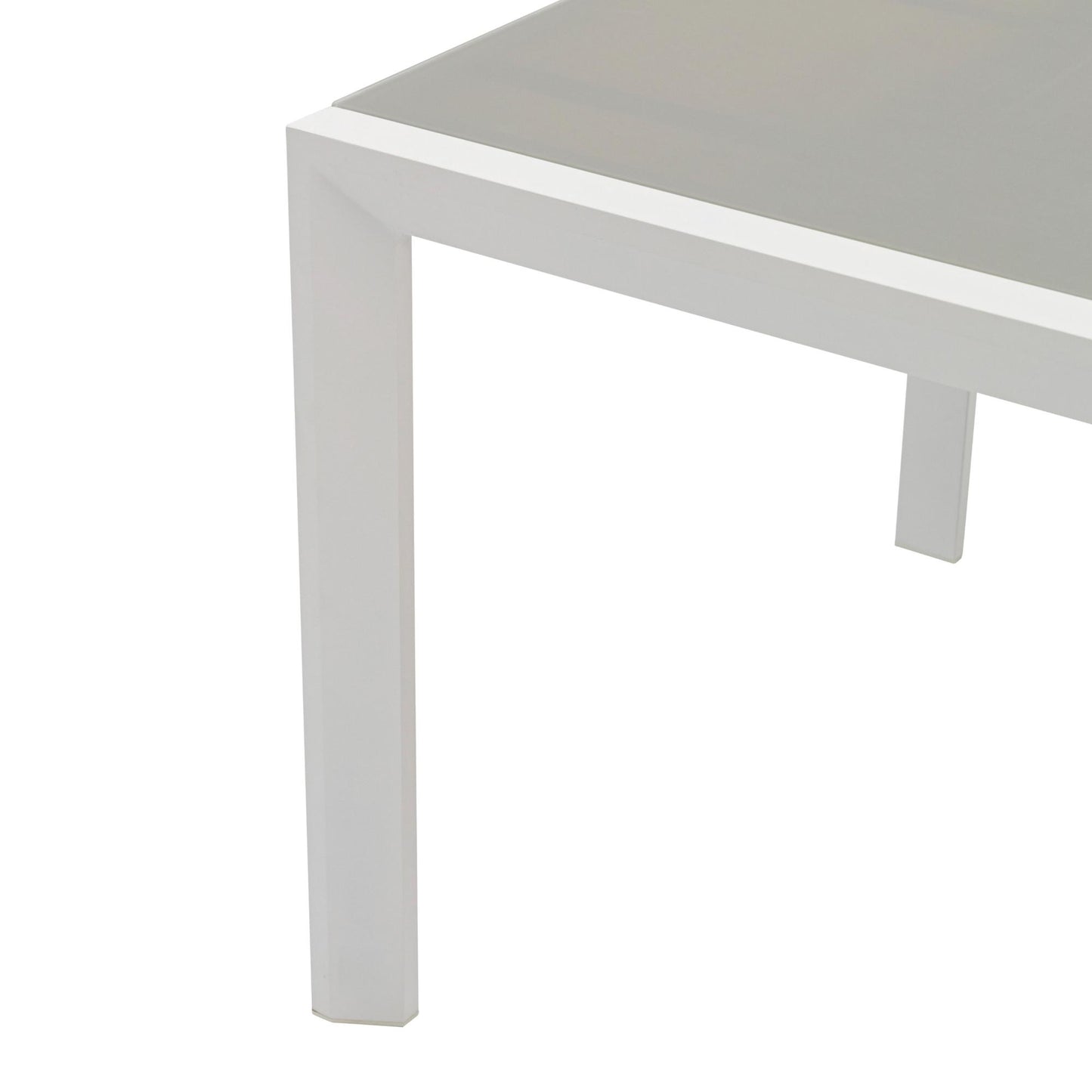Mesa extensible ORICK 100*150/225 cm aluminio blanco y cristal gris claro