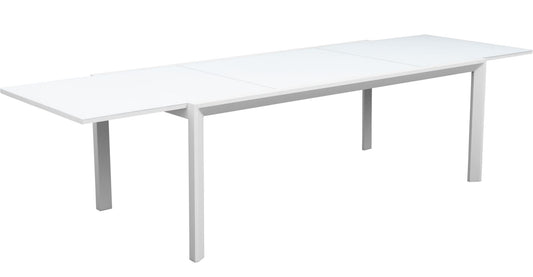 Mesa extensible ORICK 100*200/300 cm aluminio y cristal blanco