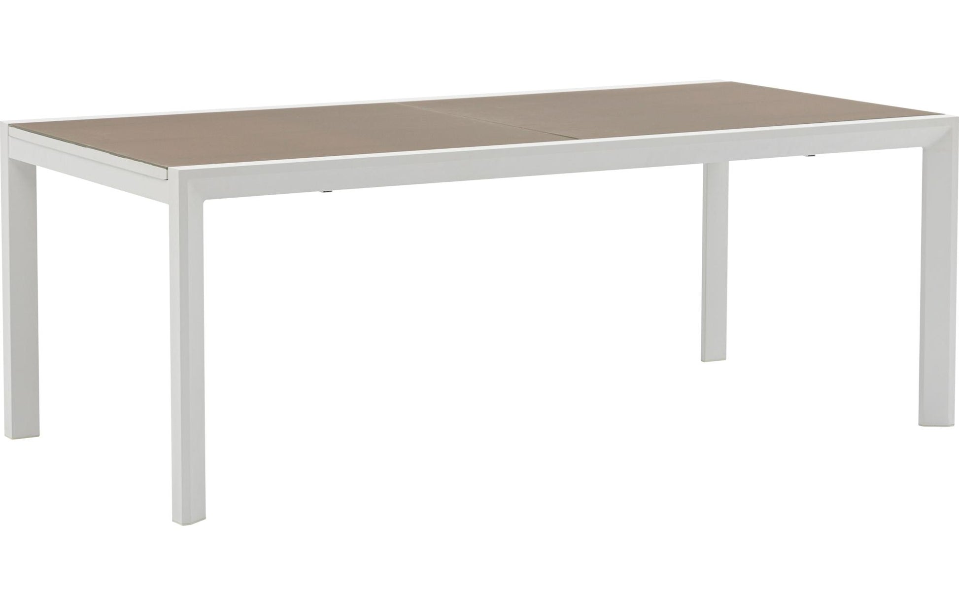 Mesa extensible ORICK 100*200/300 cm aluminio blanco y cristal taupe