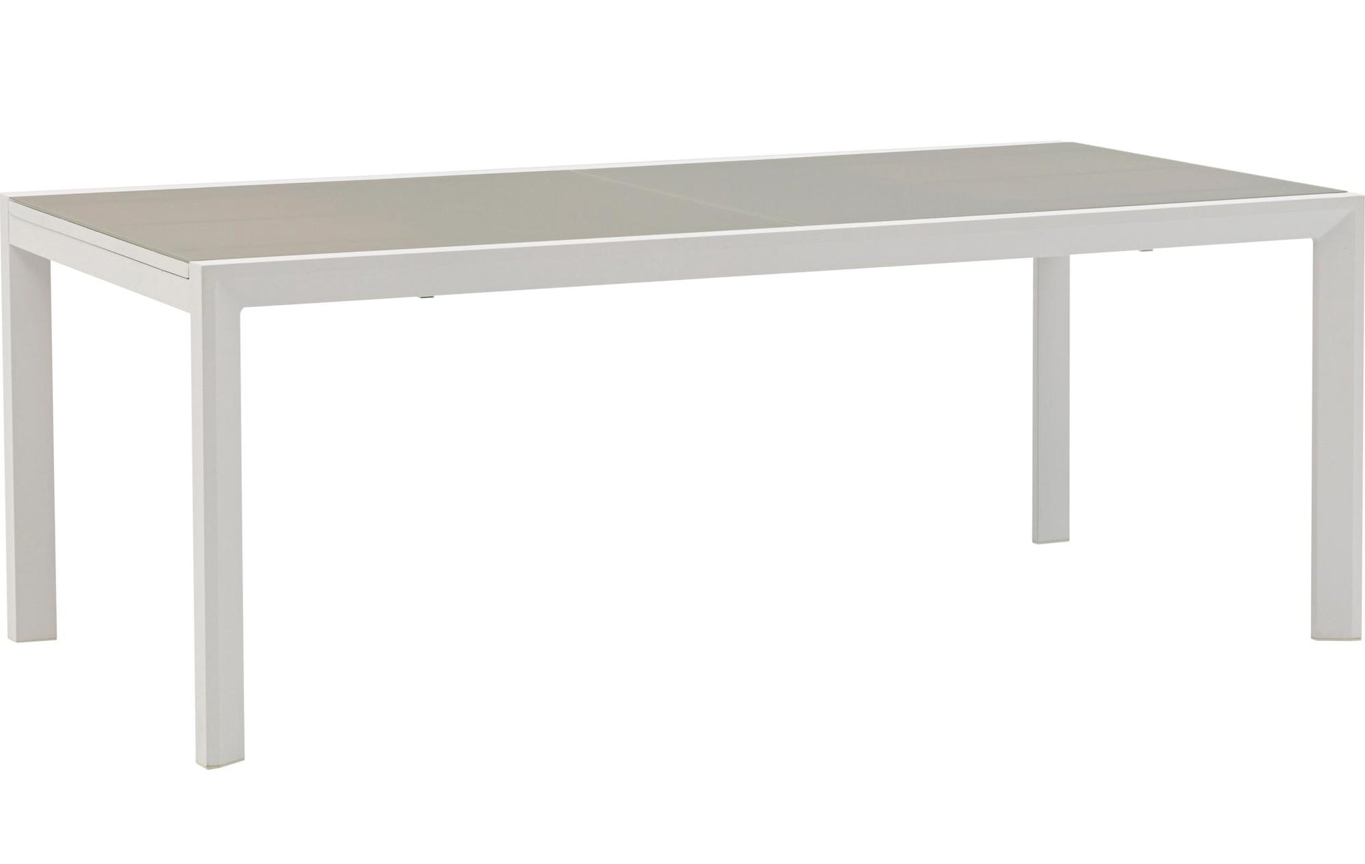 Mesa extensible ORICK 100*200/300 cm aluminio blanco y cristal gris claro
