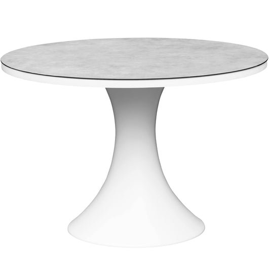 Mesa de comedor Jenner 110 cm aluminio blanco y top cristal cerámico gris claro