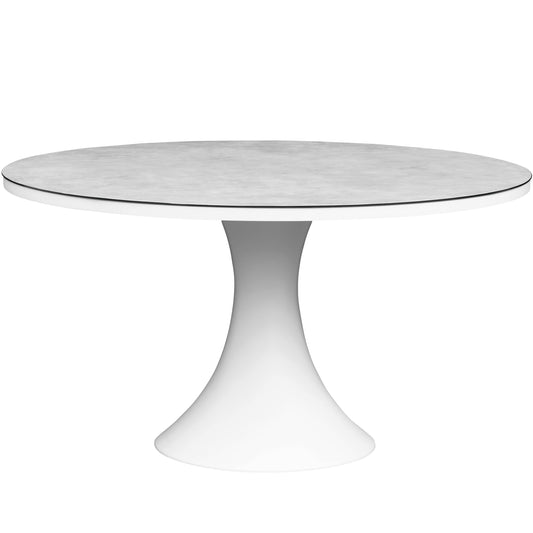 Mesa de comedor Jenner 135 cm aluminio blanco y top cristal cerámico gris claro