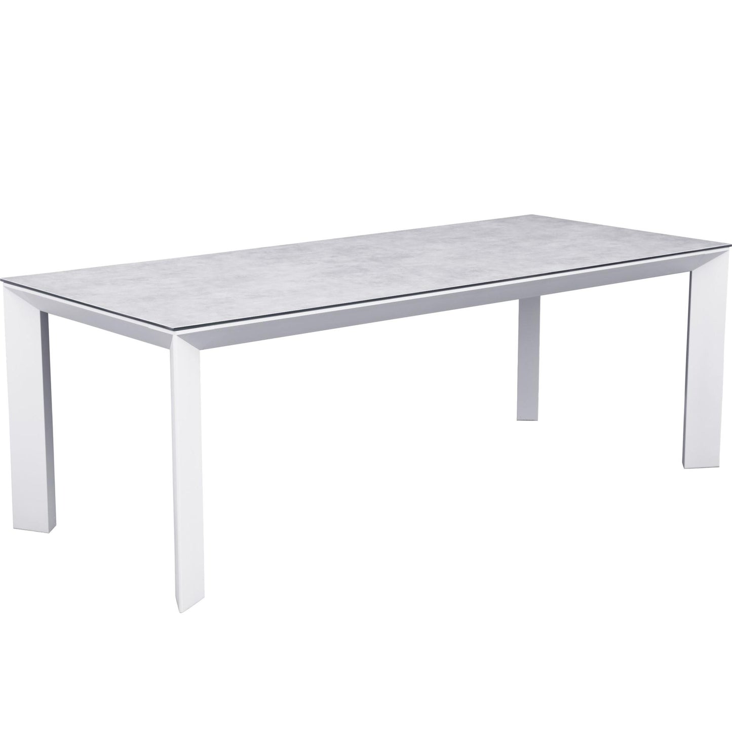 Mesa de comedor Onix 210*90 cm aluminio blanco cristal cerámico gris claro