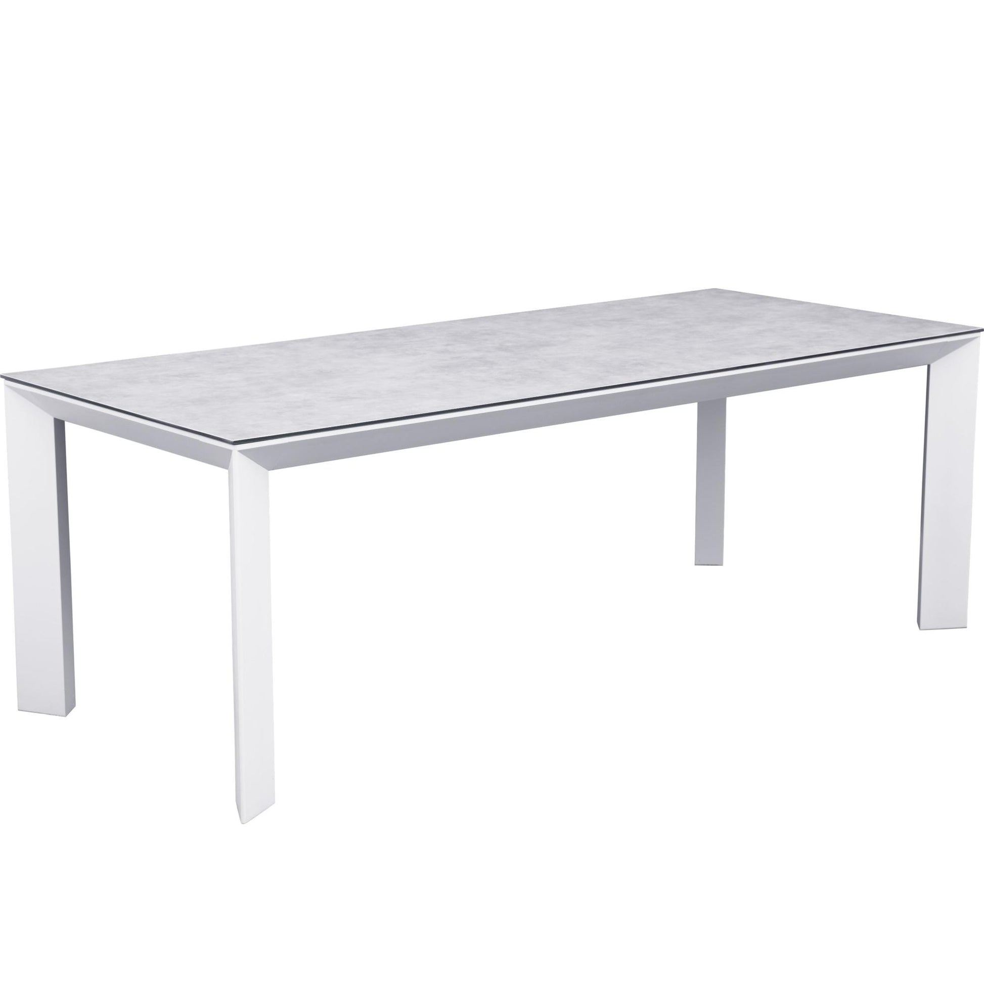 Mesa de comedor Onix 210*90 cm aluminio blanco cristal cerámico gris claro