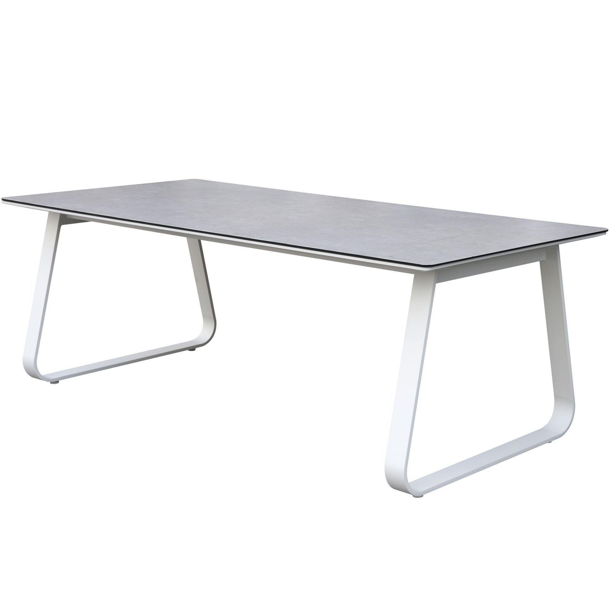 Mesa de comedor Babylon 220X100 cm aluminio blanco y cristal cerámico gris medio.