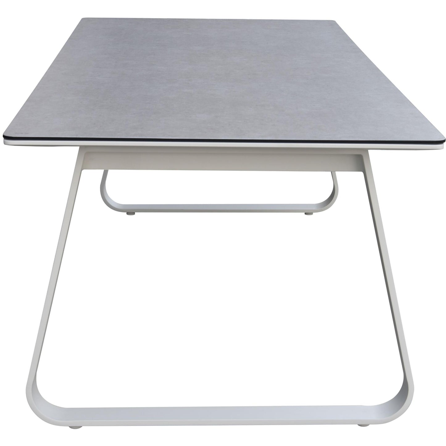 Mesa de comedor Babylon 220X100 cm aluminio blanco y cristal cerámico gris medio.