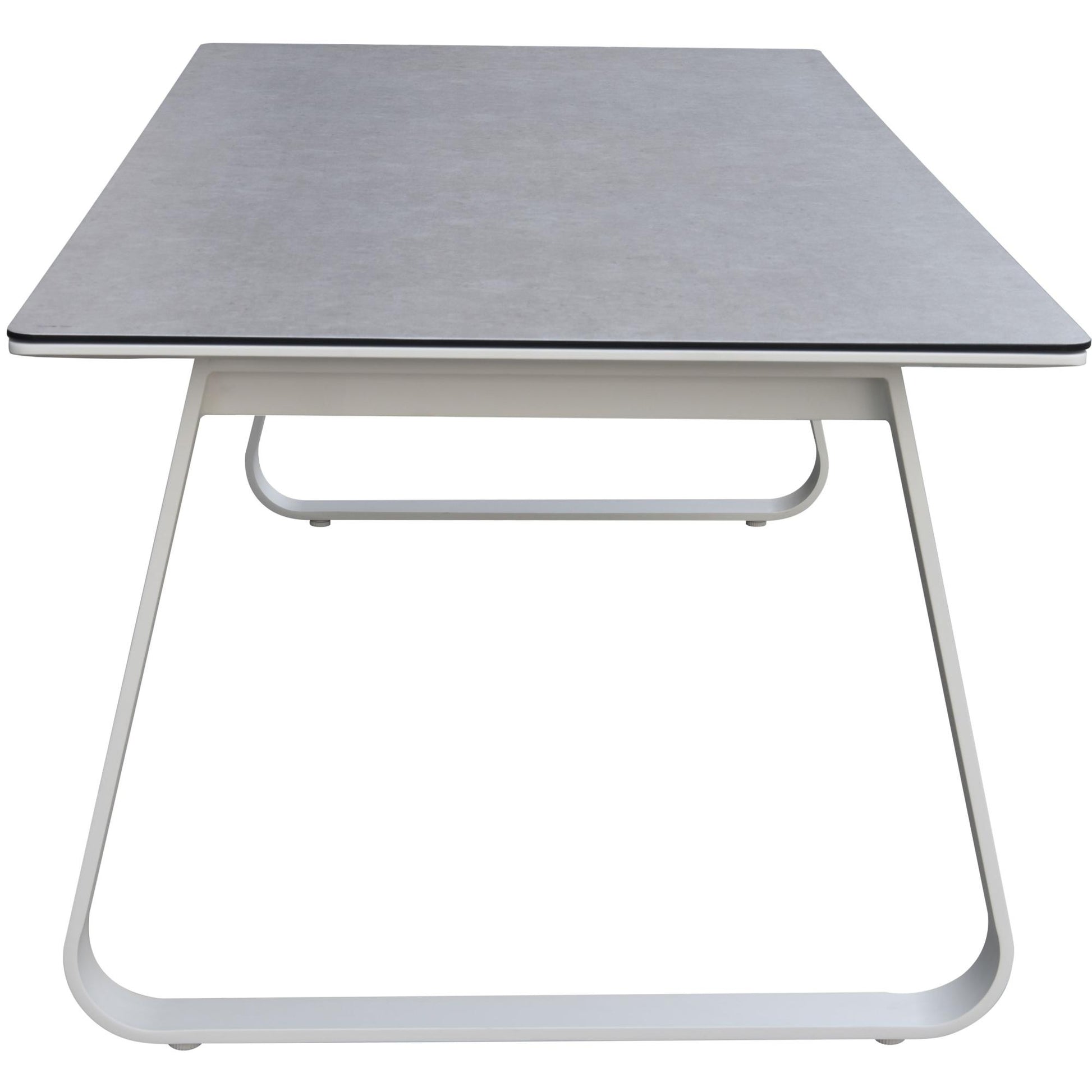 Mesa de comedor Babylon 220X100 cm aluminio blanco y cristal cerámico gris medio.