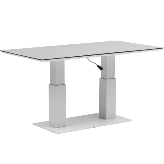 Mesa elevable Isabela 140x75x50/74  aluminio blanco con cristal cerámico gris claro