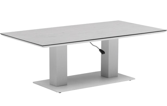 Mesa elevable Isabela 140x75x50/74  aluminio blanco con cristal cerámico gris claro