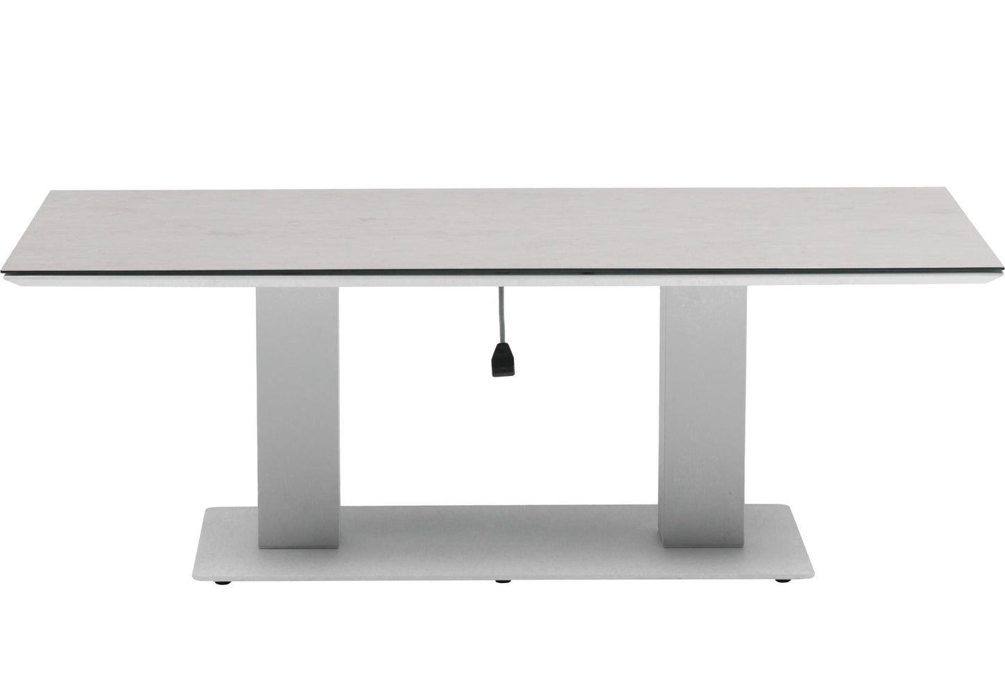 Mesa elevable Isabela 140x75x50/74  aluminio blanco con cristal cerámico gris claro