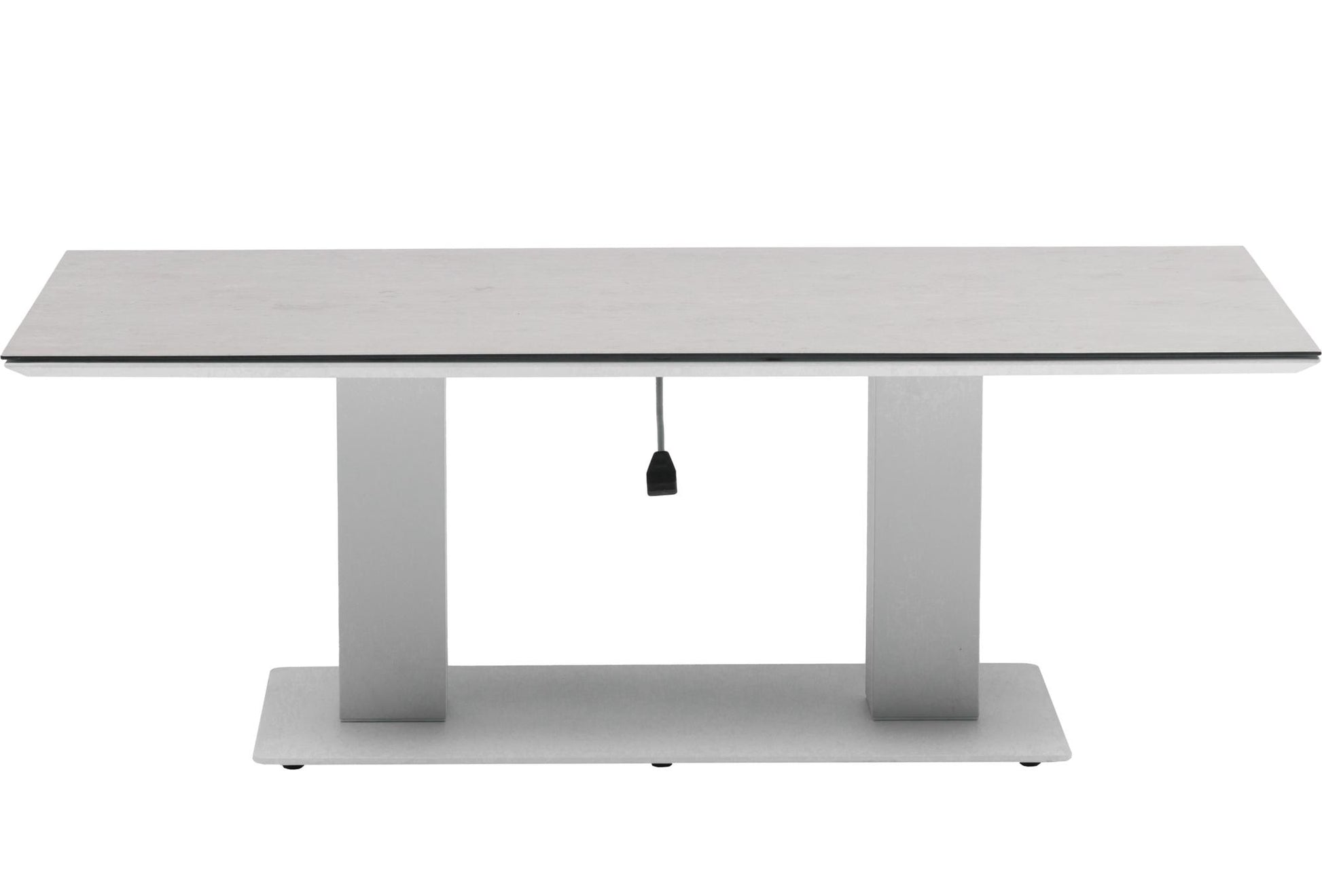 Mesa elevable Isabela 140x75x50/74  aluminio blanco con cristal cerámico gris claro