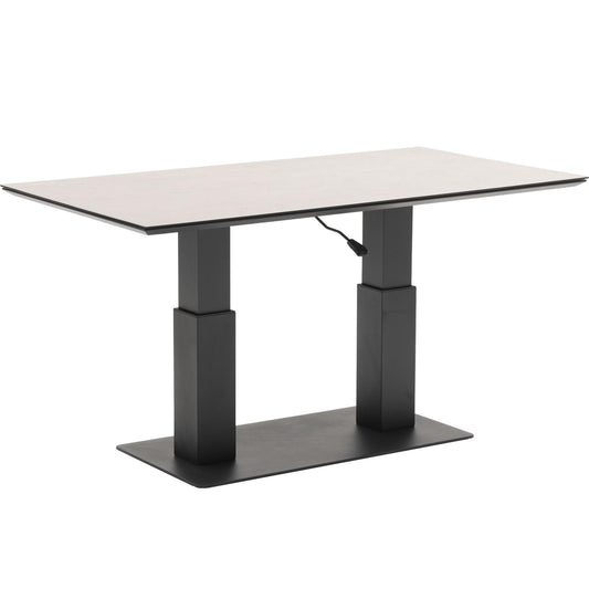 Mesa elevable Isabela 140x75x50/74  aluminio antracita con cristal cerámico gris claro.