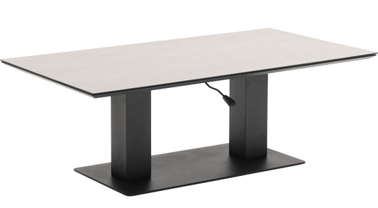 Mesa elevable Isabela 140x75x50/74  aluminio antracita con cristal cerámico gris claro.