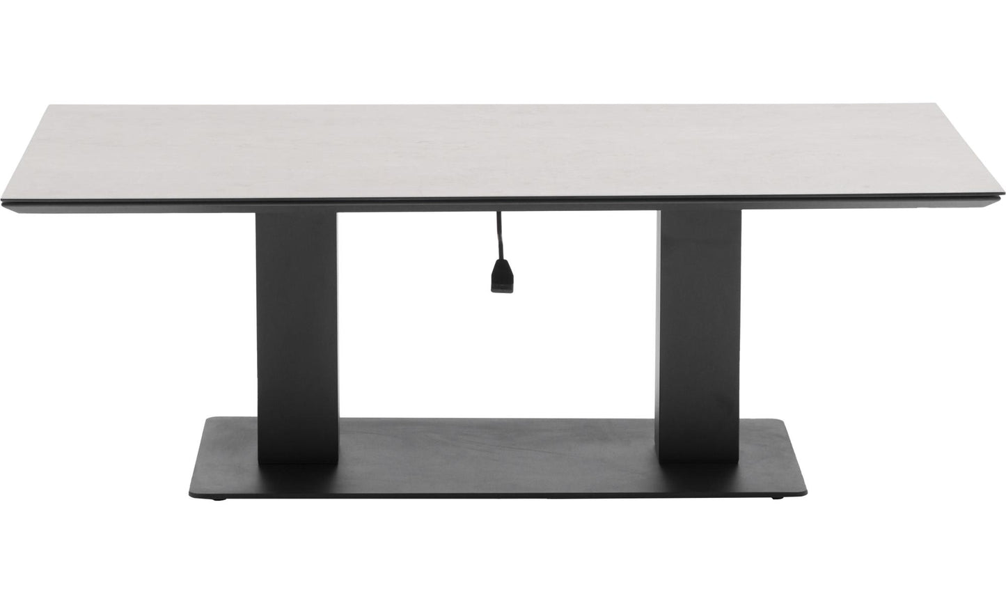 Mesa elevable Isabela 140x75x50/74  aluminio antracita con cristal cerámico gris claro.