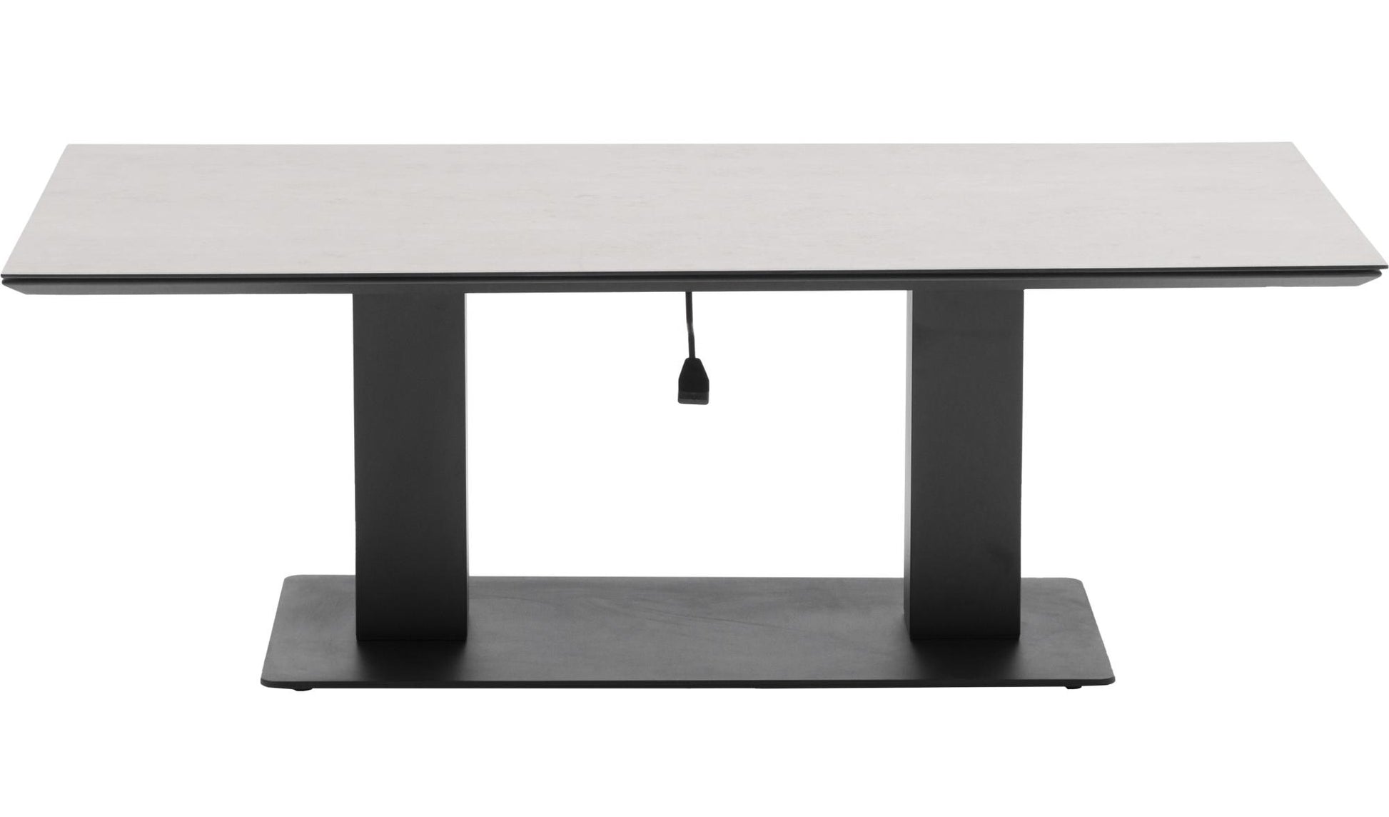 Mesa elevable Isabela 140x75x50/74  aluminio antracita con cristal cerámico gris claro.