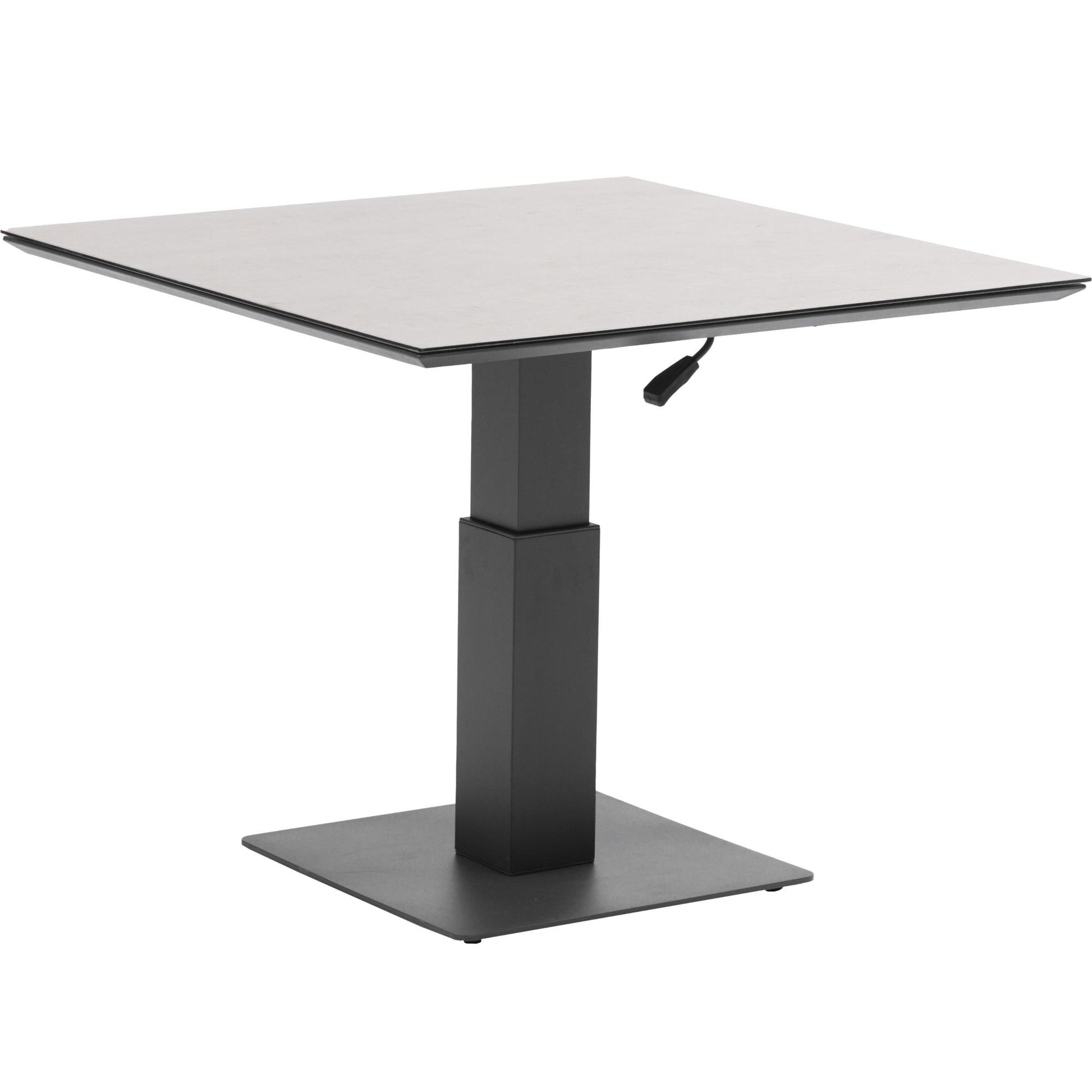 Mesa elevable Isabela 90x90x50/74  aluminio antracita con cristal cerámico gris claro.