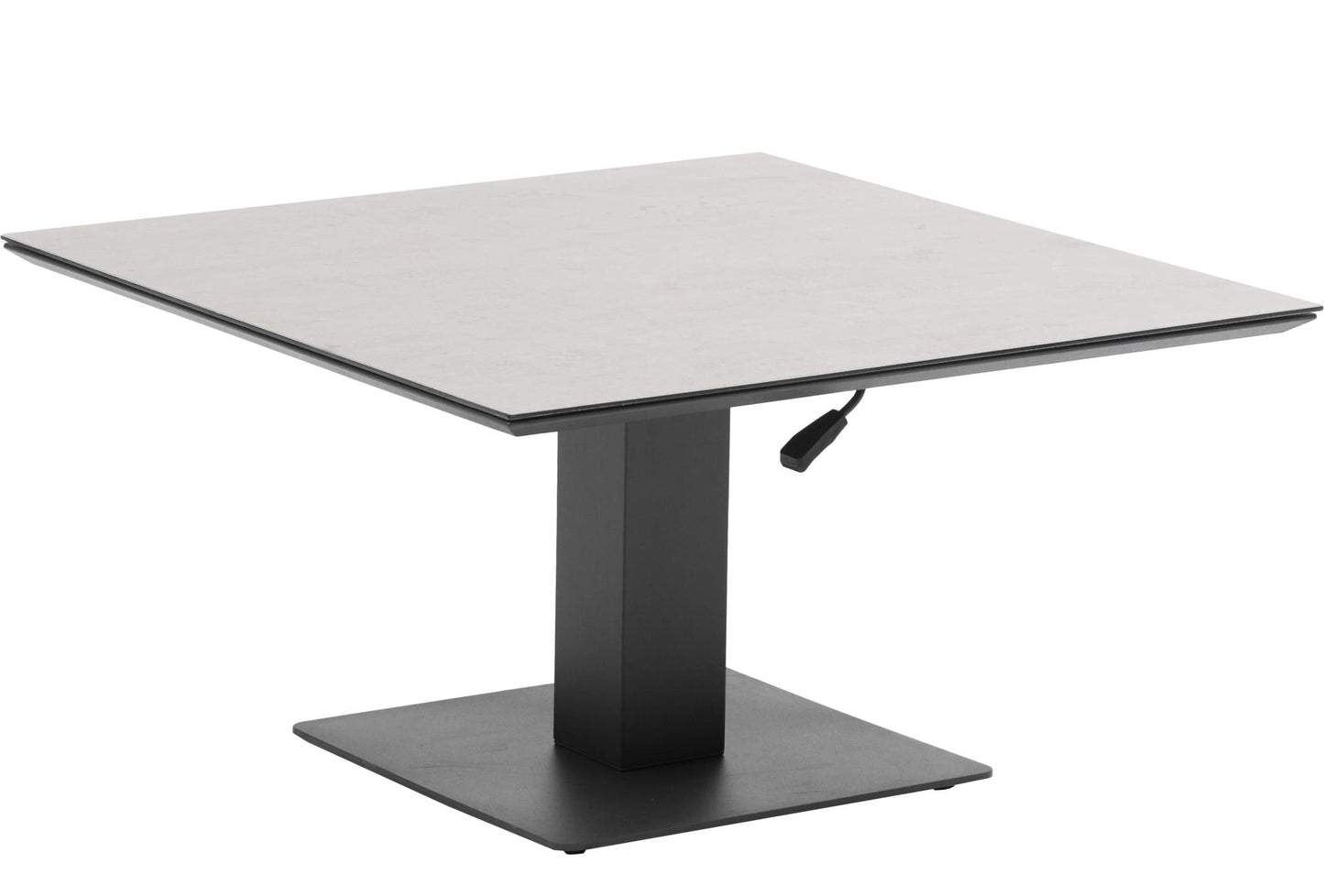 Mesa elevable Isabela 90x90x50/74  aluminio antracita con cristal cerámico gris claro.