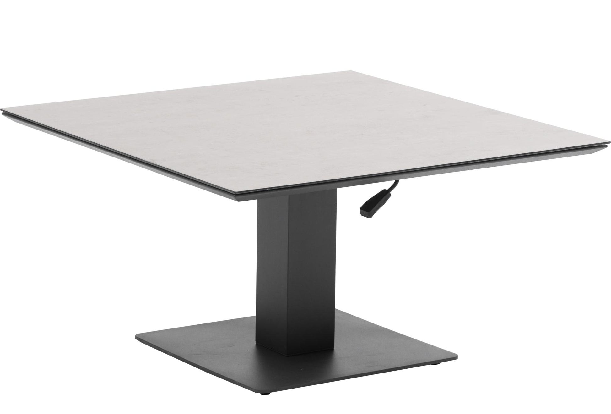 Mesa elevable Isabela 90x90x50/74  aluminio antracita con cristal cerámico gris claro.
