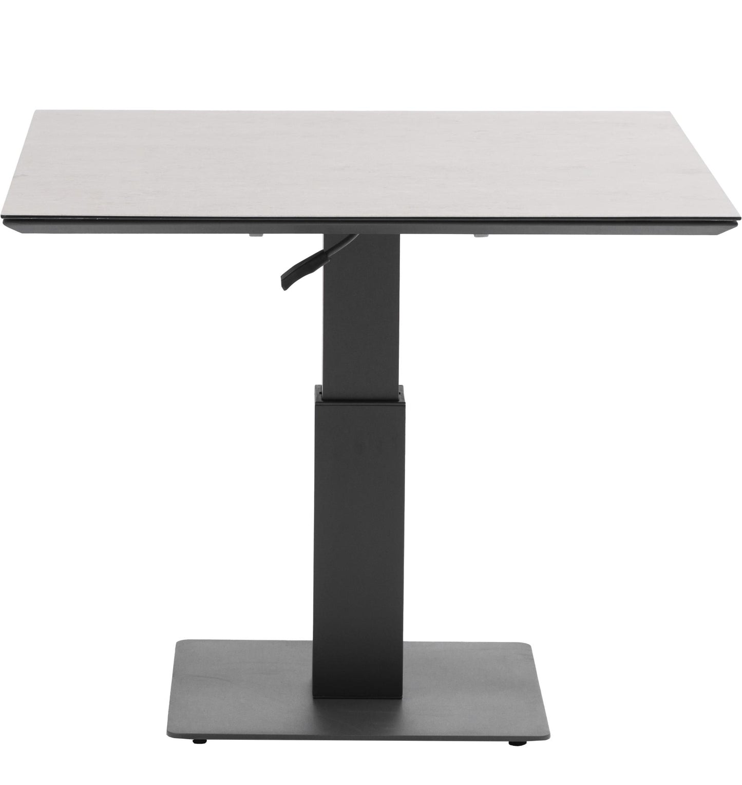 Mesa elevable Isabela 90x90x50/74  aluminio antracita con cristal cerámico gris claro.