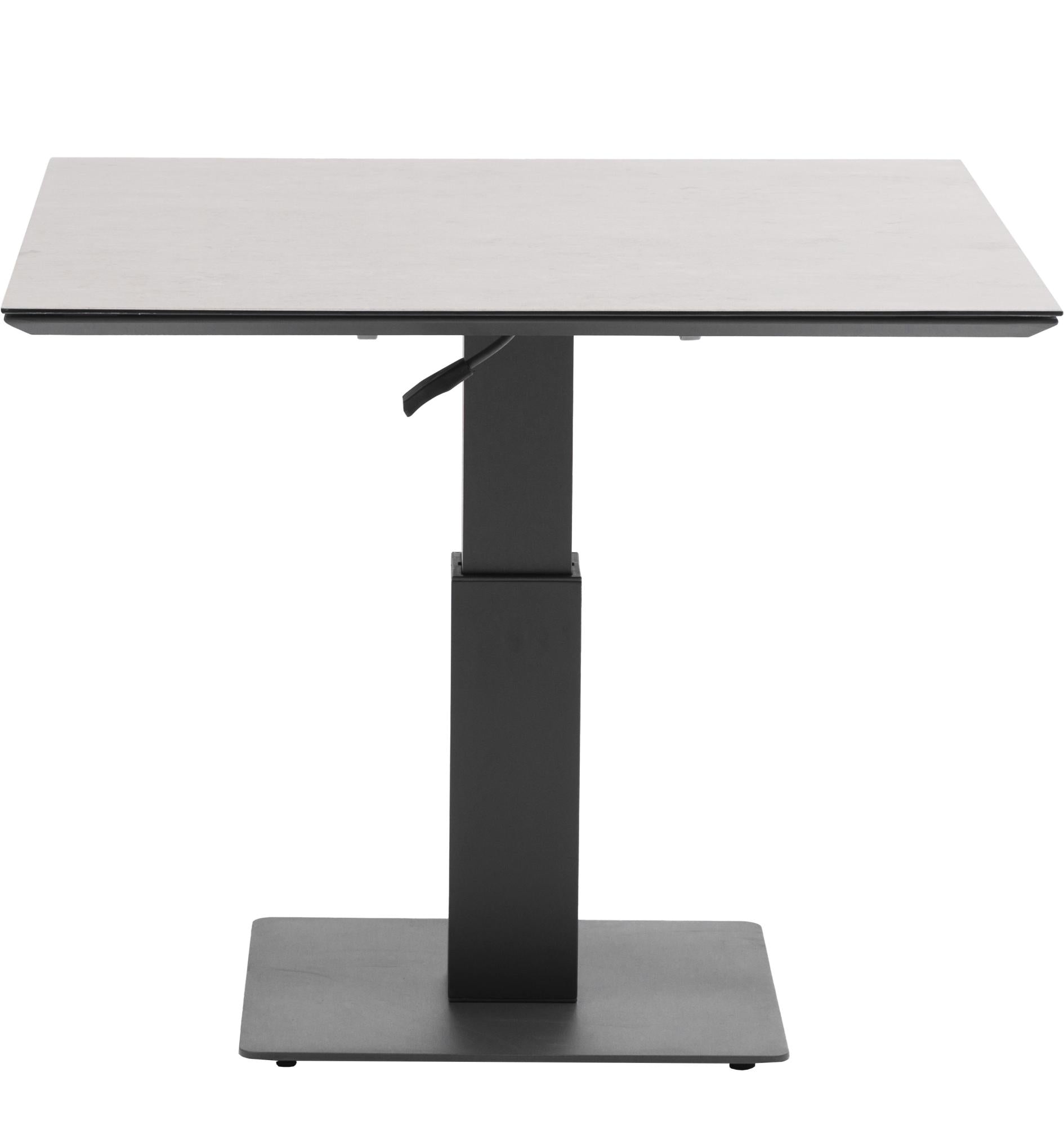 Mesa elevable Isabela 90x90x50/74  aluminio antracita con cristal cerámico gris claro.