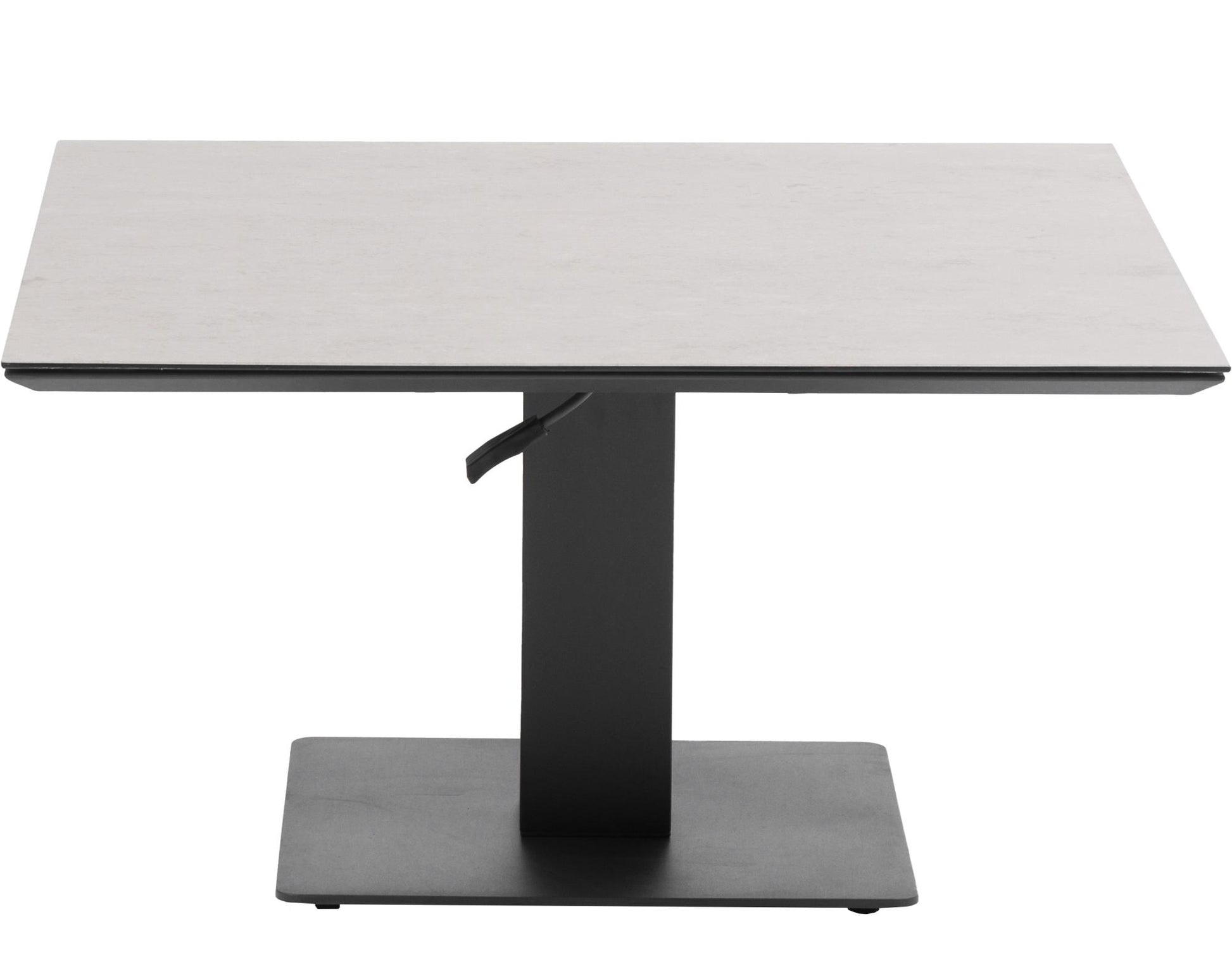 Mesa elevable Isabela 90x90x50/74  aluminio antracita con cristal cerámico gris claro.