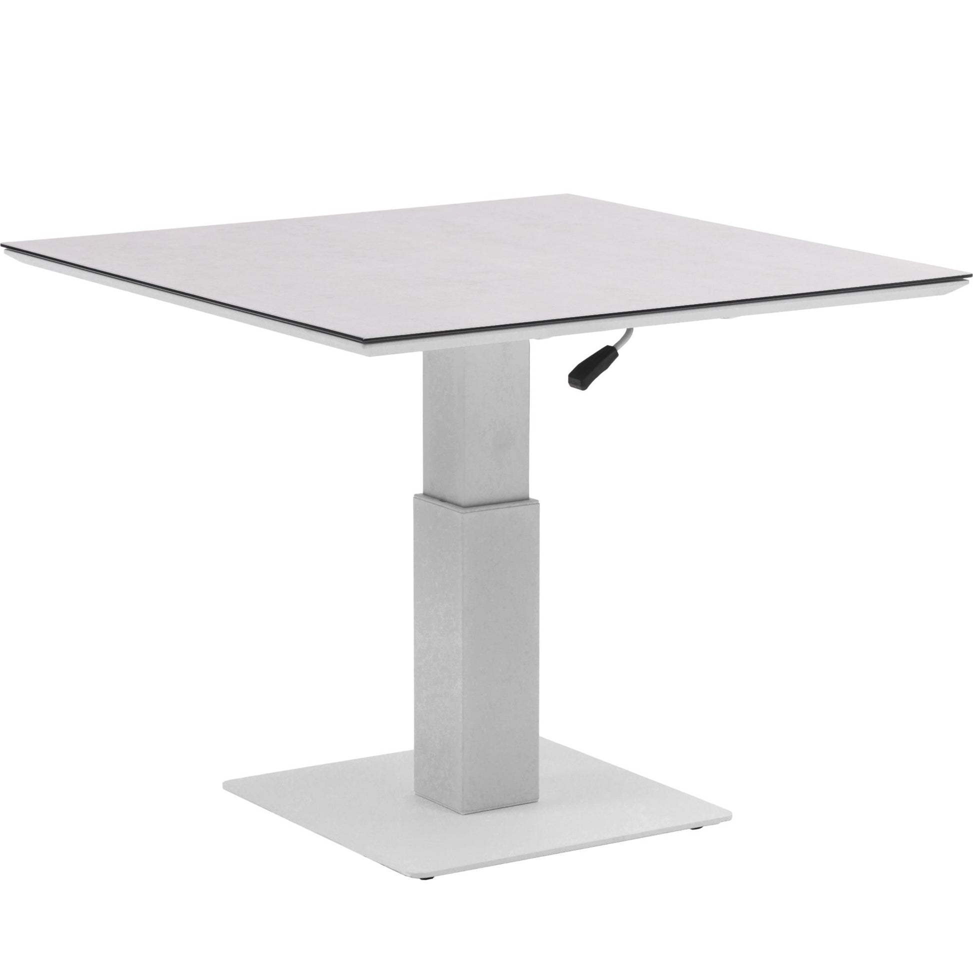 Mesa elevable Isabela 90x90x50/74  aluminio blanco con cristal cerámico gris claro