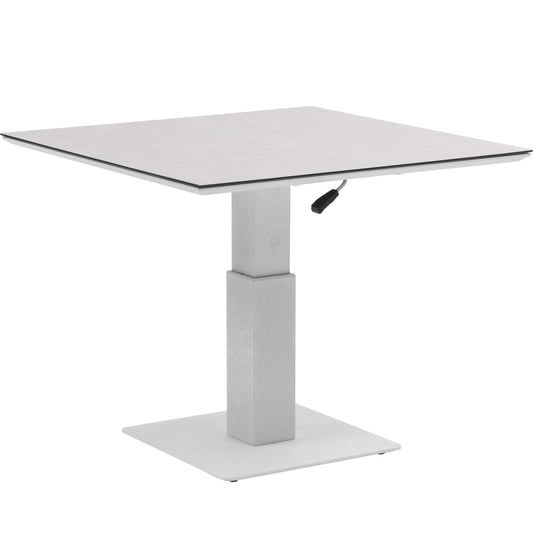 Mesa elevable Isabela 90x90x50/74  aluminio blanco con cristal cerámico gris claro