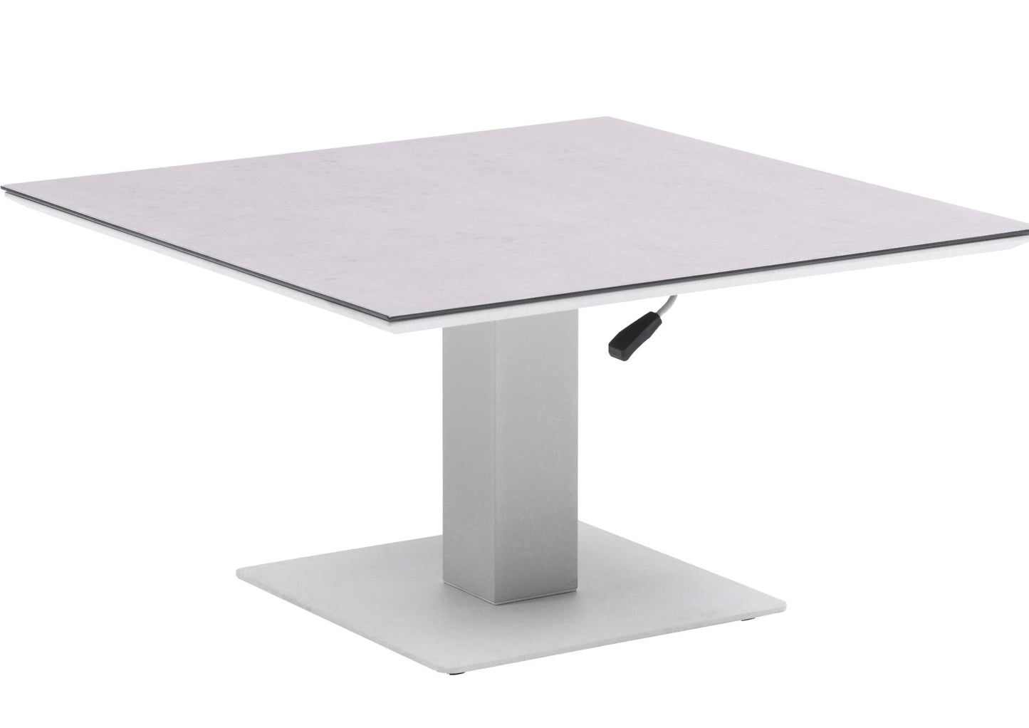 Mesa elevable Isabela 90x90x50/74  aluminio blanco con cristal cerámico gris claro
