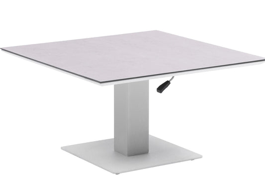 Mesa elevable Isabela 90x90x50/74  aluminio blanco con cristal cerámico gris claro